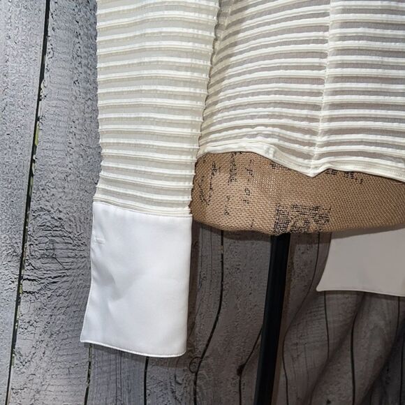 Cyber Y2K French Designer Cream/Ivory White Sheer Striped Blouse size 10 - Picture 4 of 14